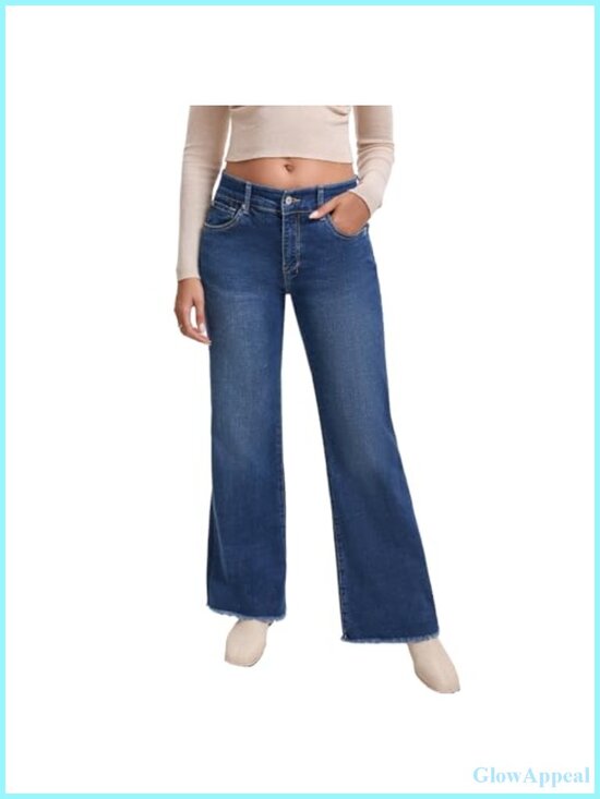 Denim - High Waisted Bootcut Jeans Wide Leg Stretchy Denim Pants Raw Hem